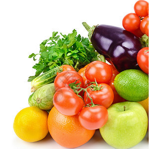 在白色背景上隔离的水果和蔬菜组合免费文本空间